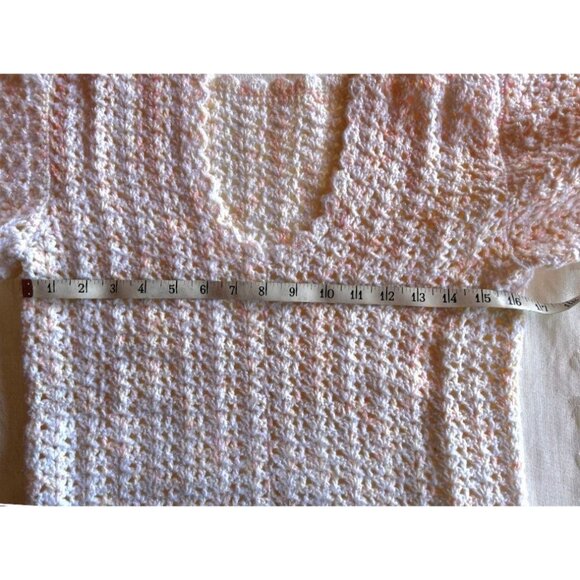 Vtg Hand Crocheted Top Women’s Puff Sleeves white Yellow Peach Glitter Yarn - Picture 9 of 9